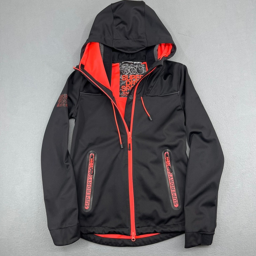Superdry Sport 360 Womens Hooded Windbreaker Jacket Black Neon Orange G20801MP S